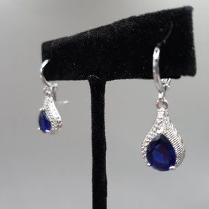 Vintage Look Blue Drop Lever Back Earrings